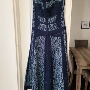 Herve Leger Strapless Navy and Light Blue Dress